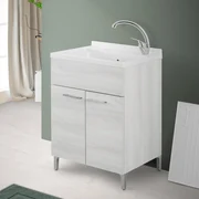 Copricolonna bagno 70 cm universale bianco effetto legno venato 1 anta e 2  cassetti