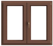 Finestra in PVC rovere dorato L 140 x H 120 cm, 2 ante apertura a destra
