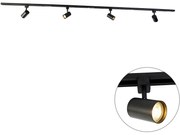 Sistema di illuminazione a binario moderno con 4 faretti nero 1 fase - Iconic Yade