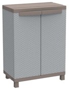 Armadio basso C-Rattan 680 in polipropilene, tortora e grigio L 68 x H 91 x P 39 cm, 2 ante, adatto per esterno riparato