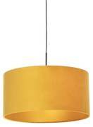 Lampada a sospensione nera con paralume in velluto giallo con oro 50 cm - Combi