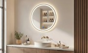 Specchio rotondo LED con cornice in alluminio dorato