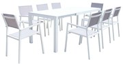 ALASKA - set tavolo in alluminio cm 148/214 x 85 x 75,5 h con 8 poltrone Aulus