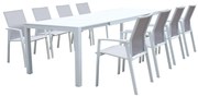 ALASKA - set tavolo in alluminio cm 214/280 x 100 x 75,5 h con 8 poltrone Lotus