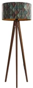 Lampada da terra in legno di noce con paralume in velluto, motivo a foglie, 50 cm - Tripod Classic