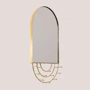 Costway Specchio a figura interna con supporto o appeso, Specchio  rettangolare con struttura in acciaio dorato Oro