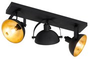 Lampada da soffitto industriale nera con oro regolabile a 3 luci - Magnax