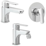Set miscelatori lavabo bidet e doccia incasso in ottone cromato Zoe