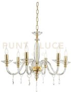 Lampadario fiamma/6 cristallo e oro 6 luci attacco e14 d.75cm