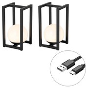 Set di 2 lampade da tavolo da esterno nere con ricarica touch - Nowi