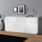 Credenza VEGA: Moderna con 2 ante a battente e 3 cassetti, colore bianco lucido 180.