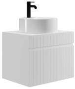Mobile per bagno sospeso scanalato con lavabo tonda da appoggio 60 cm Bianco - SATARA