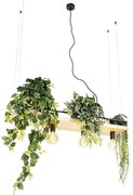 Lampada a sospensione intelligente nera con legno 4 luci incl. Wifi G95 - Shelf