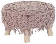 Poggiapiedi DKD Home Decor Naturale Rosa chiaro Legno Boho Macramé 53 x 53 x 31 cm