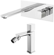 Set di rubinetti lavabo a muro e bidet con manopola e scarico Lotus