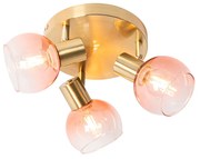 Faretto da soffitto Art Déco oro con vetro rosa a 3 luci - Vidro