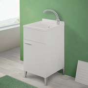 Mobile lavatoio 45x50 bianco con vasca in resina completo di asse lavapanni