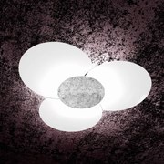 Plafoniera Contemporanea Clover Metallo Foglia Argento Vetro Bianco 6 Luci E27