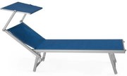 Lettino Da Mare Professionale In Alluminio Con Tettuccio Parasole Blu 186x61x39