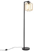Lampada da terra di design nera con vetro ambrato - Qara Down