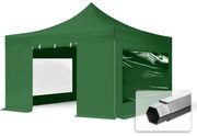 TOOLPORT 4x4m gazebo pieghevole PES con laterali (finestre panoramiche), PROFESSIONAL alluminio, verde scuro - (600187)