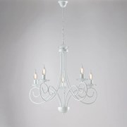 Lampadario Provenzale Candelabro Alma 5 Luci Ferro Battuto Bianco Shabby