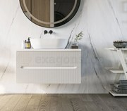 Mobile bagno bianco opaco 70x46 cannettati Urbino con ciotola da appoggio quadra in ceramica e due cassetti