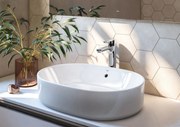 Lavabo da appoggio Domus ROCA ovale in ceramica L 55 x H 13 x P 39 cm bianco lucido piletta non inclusa