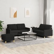 Set Di Divani 3 Pz Con Cuscini Nero İn Tessuto /