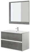 Mobile Bagno sospeso 90 cm colore cemento con 2 cassetti lavabo e specchio