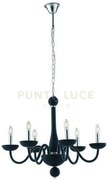 Lampadario alfiere nero e cromo 6 luci attacco e14 74x178cm