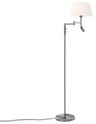 Lampada da terra in acciaio con paralume bianco e luce da lettura regolabile - Ladas