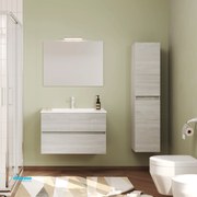 Mobile Bagno Sospeso "Easy" Da 80 Cm Composto Da Due Cassetti Lavabo E Specchio Con Lampada Led Finitura Rovere Grigio