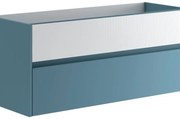 Mobile da bagno sotto lavabo Niwa blu pacifico frontale in vetro bianco laccato opaco L 119.5 x H 50 x P 45.5 cm 2 cassetti, lavabo non incluso