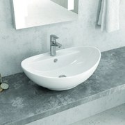 Kamalu - Lavabo da appoggio ovale design a bacinella in ceramica bianca | Litos-359