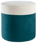 Pouf design bicolore in velluto bianco crema e blu pavone D40 cm DAISY