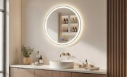 Specchio rotondo retroilluminato LED - 60/80 cm in una cornice argentata in alluminio