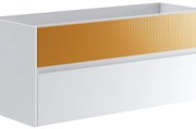 Mobile da bagno sotto lavabo Niwa bianco frontale in vetro senape laccato opaco L 119.5 x H 50 x P 45.5 cm 2 cassetti, lavabo non incluso