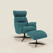 Lunor Poltrona relax reclinabile con pouf poggia-piedi in tessuto bouclé impermeabile T07 azzurro