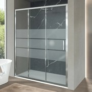 Box Doccia Scorrevole 3 Porte 170 Cm Feridras "T-Squared" Alluminio Lucido/Vetro Serigrafato