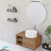 Mobile Bagno Sospeso "Unit Three" Da 80 Cm Composto Da Un Cassetto Ed Un Vano a Giorno Finitura Rovere Farnia