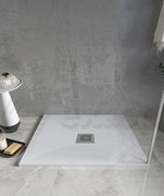 Desio Piatto Doccia 80x80 quadrato effetto pietra antibatterico da incasso appoggio sopraelevato in Solidstone Bianco