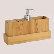 Set accessori da bagno 4 pezzi surface Bamboo di Cipì Dispenser Bicchiere  Porta sapone e Vassoio