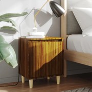 Comodini gambe in legno massello 2 pz rovere marrone 40x30x50cm