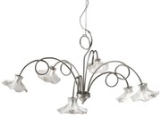 Lampadario Classico Lecco Metallo E Ceramica Argento Decorato 6 Luci E14