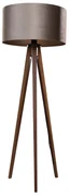 Lampada da terra a treppiede in legno di noce con paralume in velluto taupe 50 cm - Tripod Classic
