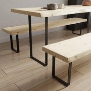 Panca da interno Simple Rect in acciaio e seduta in legno, 4 posti, nero e marrone