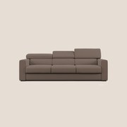 Dylan divano a 3 sedute con pouf estraibile poggiapiedi in tessuto fiammato simil cotone impermeabile T19 marrone