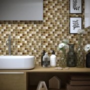 Mosaico in pietra Tes23 beige e miele e bianco L 30 x L 30cm x Sp. 8 mm, 11 pezzi