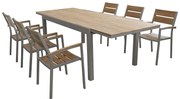 VIDUUS - set tavolo in alluminio e polywood cm 160/240 x 95 x 75 h con 6 poltrone Viduus